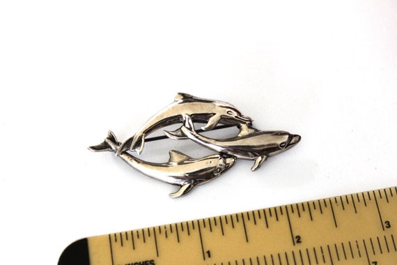 Vintage   Sterling  silver 925 Dolphin Brooch Pin… - image 6