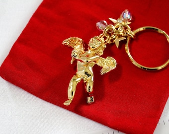 Vintage KIRKS FOLLY Gold Tone Cupid Angel Keychain #3043