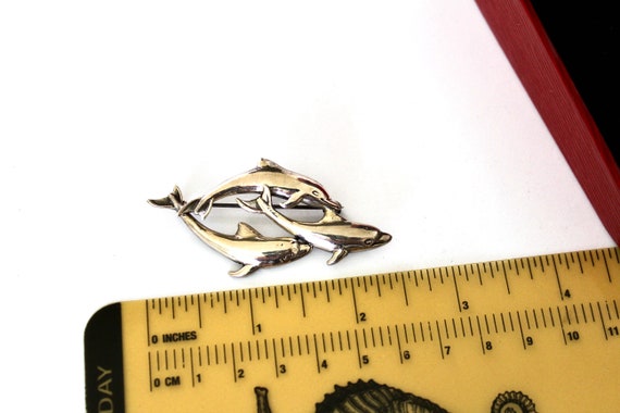 Vintage   Sterling  silver 925 Dolphin Brooch Pin… - image 1