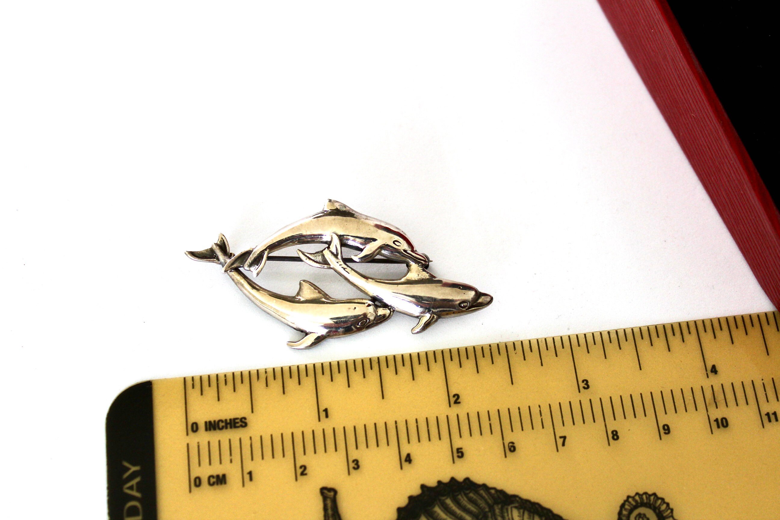 Vintage Sterling Silver 925 Dolphin Brooch Pin , Figural Sterling