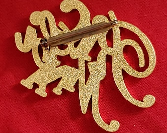 Broche Vintage Nina Ricci Années 1990 - Monogramme Logo, Couleur Dorée, Occasion