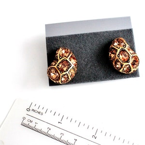 Retro  1980s Oscar de la Renta Matte Goldtone  Topaz Rhinestone   Earrings clip on   #1827