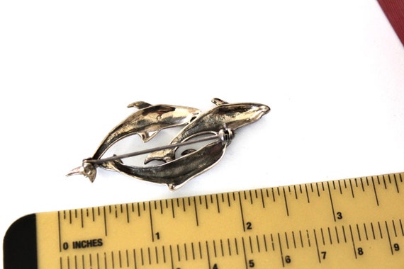 Vintage   Sterling  silver 925 Dolphin Brooch Pin… - image 4