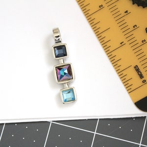 Classy Vintage signed LR Lady Remington silver Tone pendant with Blue AB rhinestones #