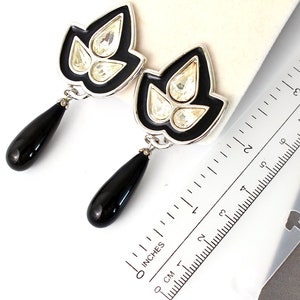 Vintage YSL Yves Saint Laurent Black enamel Earrings, YSL french couture earrings with crystals fashion YSL image 4