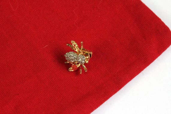 Unsigned small  Bee pin with Clear Rhinestones - … - image 2