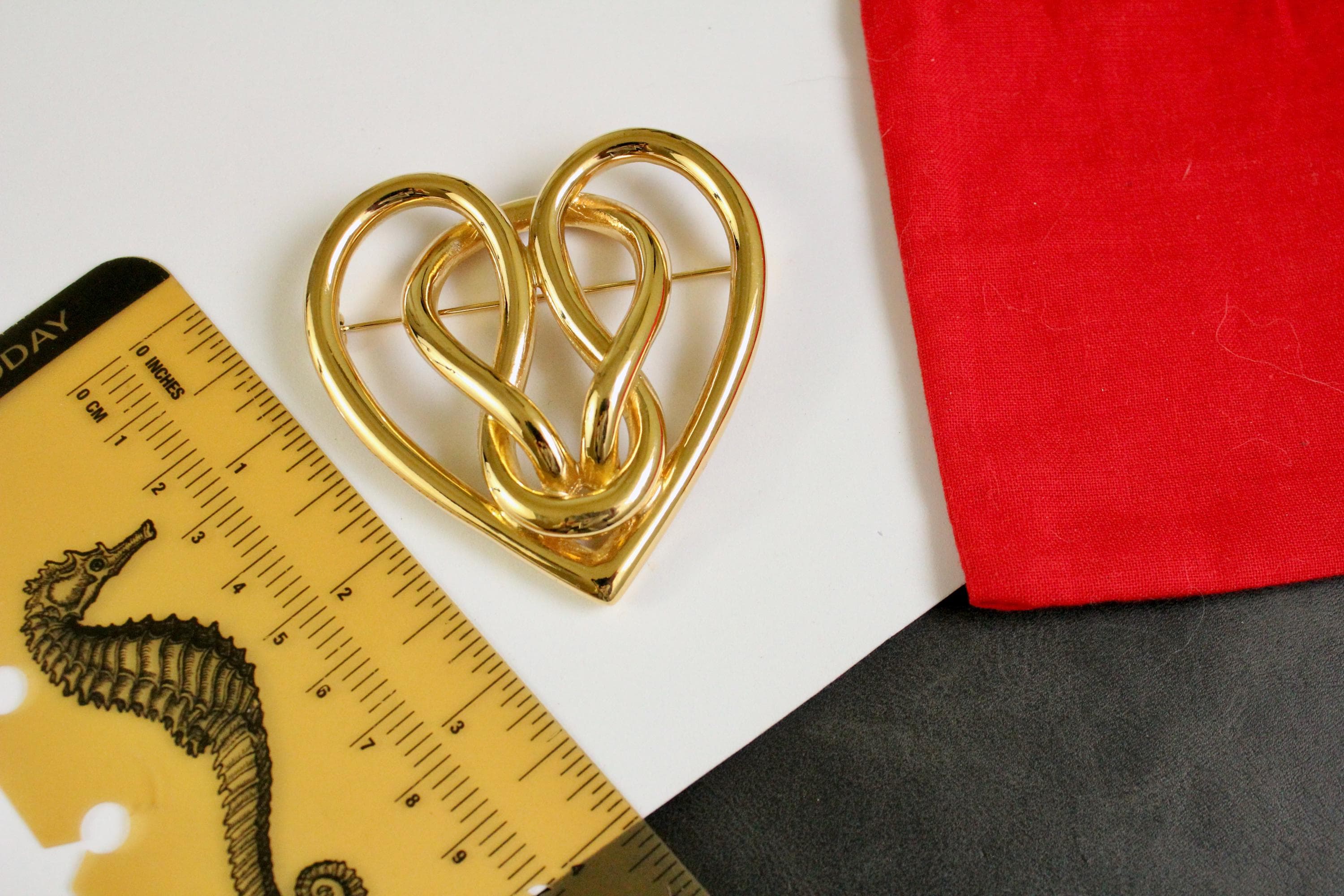 Vintage Signed Givenchy Statement Large Gold Tone Knot Heart