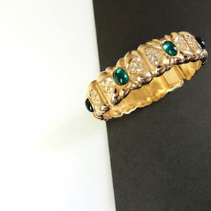 Vintage Joan Rivers Crystal Bracelet - Goldtone Crystal  Green Acrylic Cabochons  # 2923