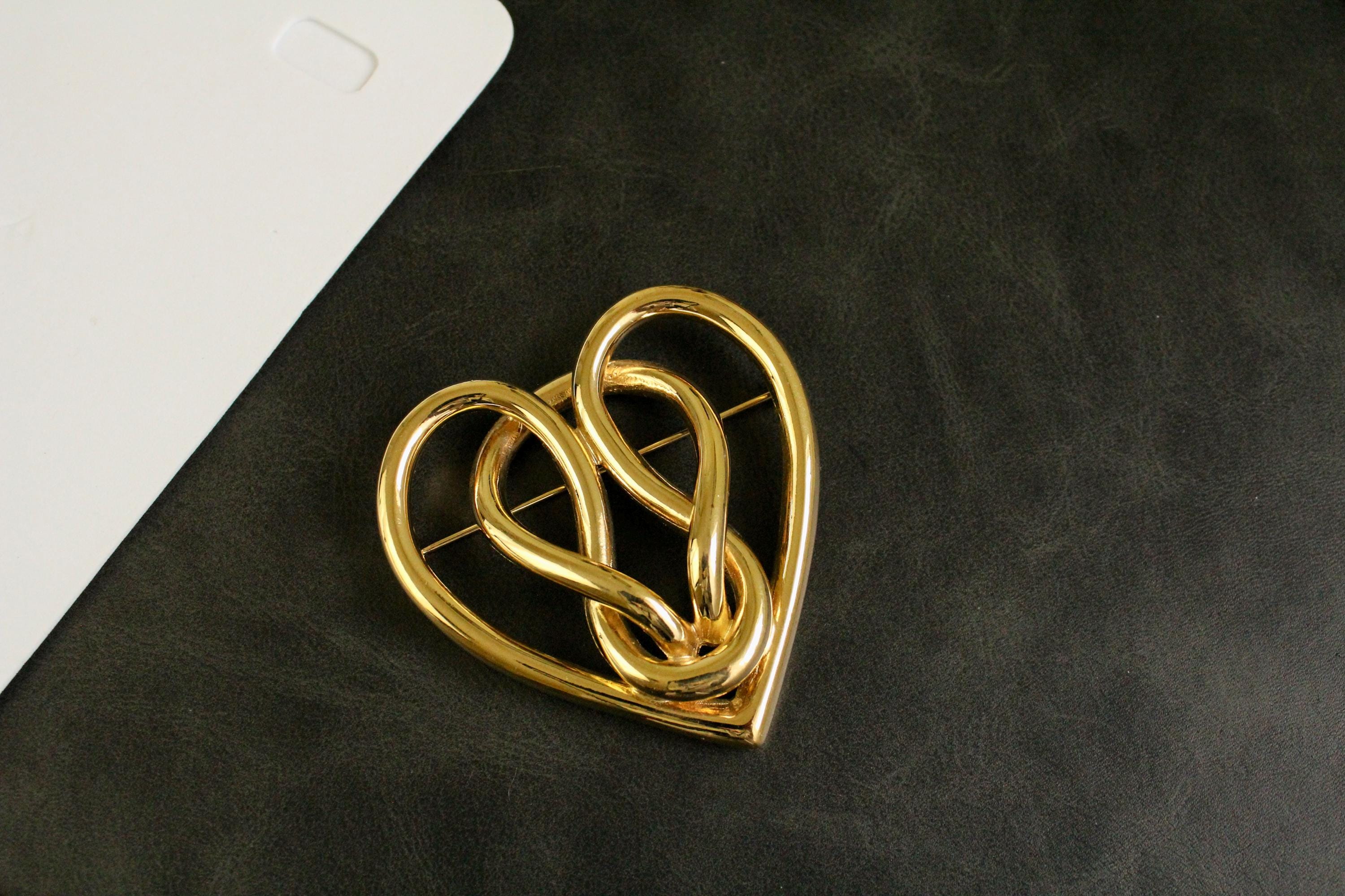 Vintage Signed Givenchy Statement Large Gold Tone Knot Heart