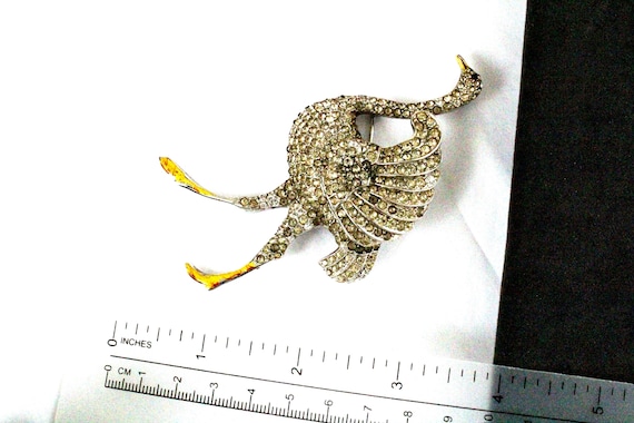 Large 1940s Signed Coro Ostrich Bird Brooch Yellow Enamel