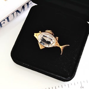 Signed Sonia  Rykiel Paris  Fish Pin LaPel With large glass crystal #2290