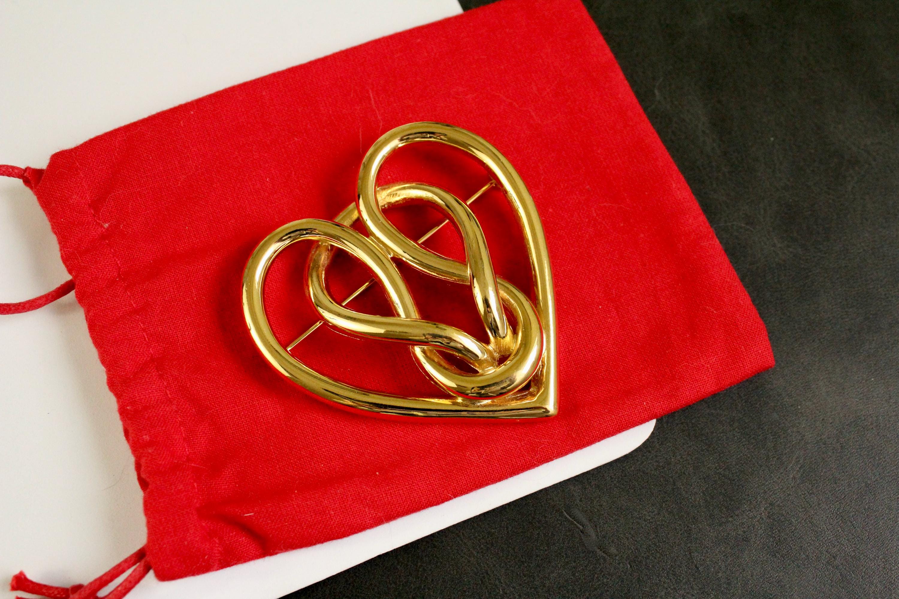 Vintage Signed Givenchy Statement Large Gold Tone Knot Heart