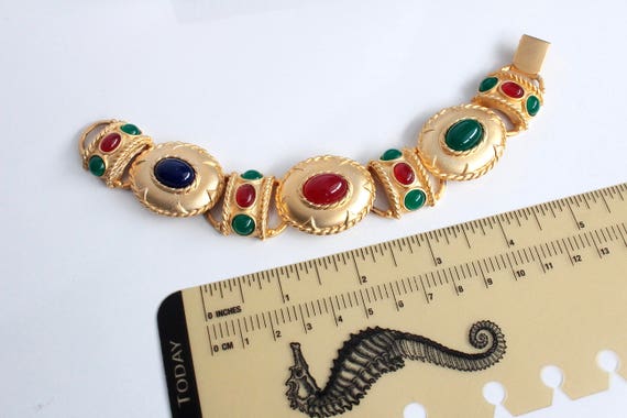 Bold Etruscan  style  Bracelet with Faux  Jade, C… - image 2