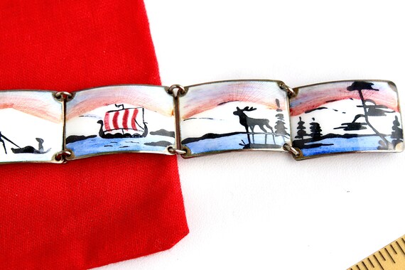 Vintage Norway Sterling Silver 925 Guilloche Enamel Viking Style