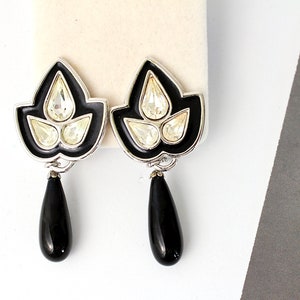 Vintage YSL Yves Saint Laurent Black enamel Earrings, YSL french couture earrings with crystals fashion YSL image 2
