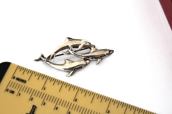 Vintage   Sterling  silver 925 Dolphin Brooch Pin… - image 7