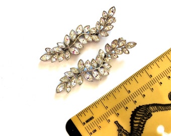 Iconic Kenneth Lane KJL extra long Leaf  Rhinestone silver tone Chandelier earrings #2666