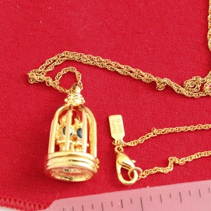 Vintage Deidre Hall Gold tone  chain necklace e with Bird Cage pendant  #2964