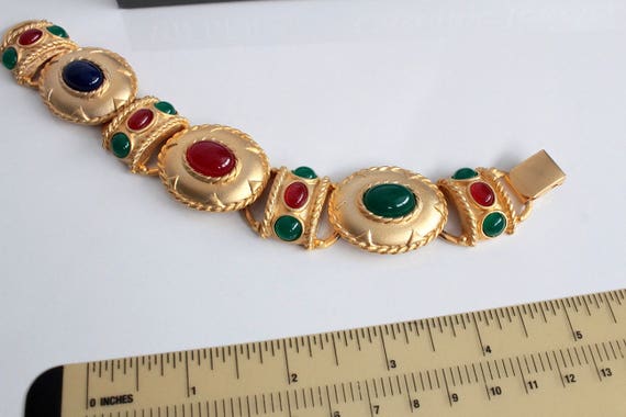 Bold Etruscan  style  Bracelet with Faux  Jade, C… - image 4