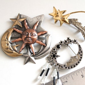 Vintage Unsigned  Jewelry lot of 3 crescent celestial  Brooches ,retro  jewelry lot  #2751