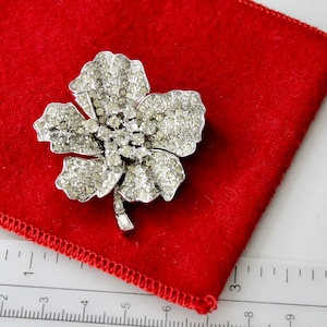 Signed  Jomaz Silver tone  Pave Crystal Flower  Brooch Rhodium plated #2857