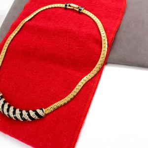 Rare  Vintage Swarovski DS Daniel Swarovski Logo  Black enamel necklace  with Crystal Rhinestones  #2941