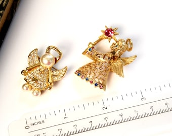 Vintage Ängelbroscher med Strass - Set om 2 - Tillverkad i Taiwan