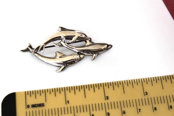 Vintage   Sterling  silver 925 Dolphin Brooch Pin… - image 2