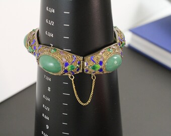 RARE ART Deco Chinese Export Bracelet Jade Silver Gold Wash RARE ART Deco Chinese Export Bracelet Jade Silver Gold Wash