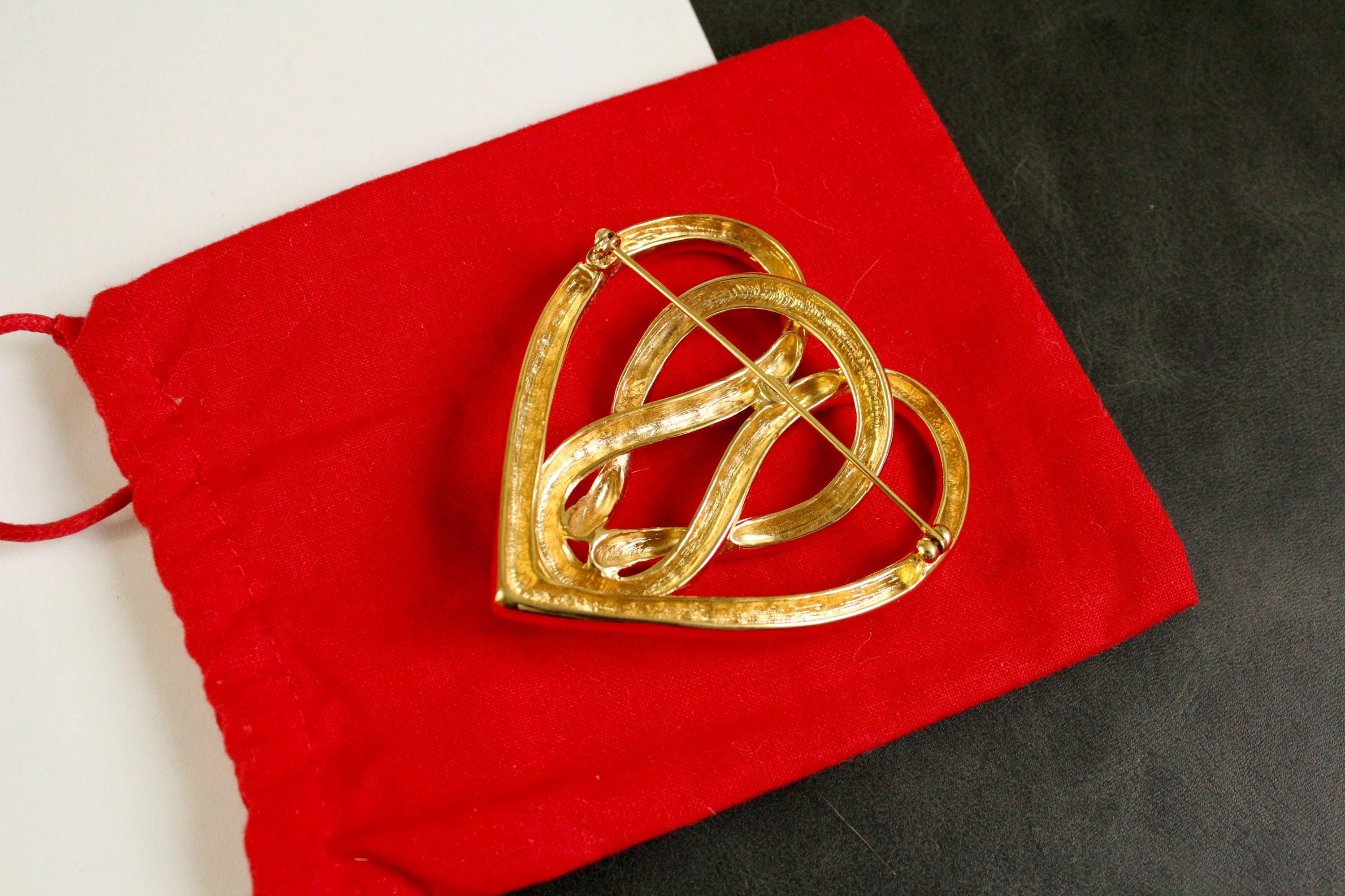 Vintage Signed Givenchy Statement Large Gold Tone Knot Heart