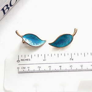Meka Denmark  Blue  enamel leaf sterling earrings  Denmark  Jewelry  # 2462
