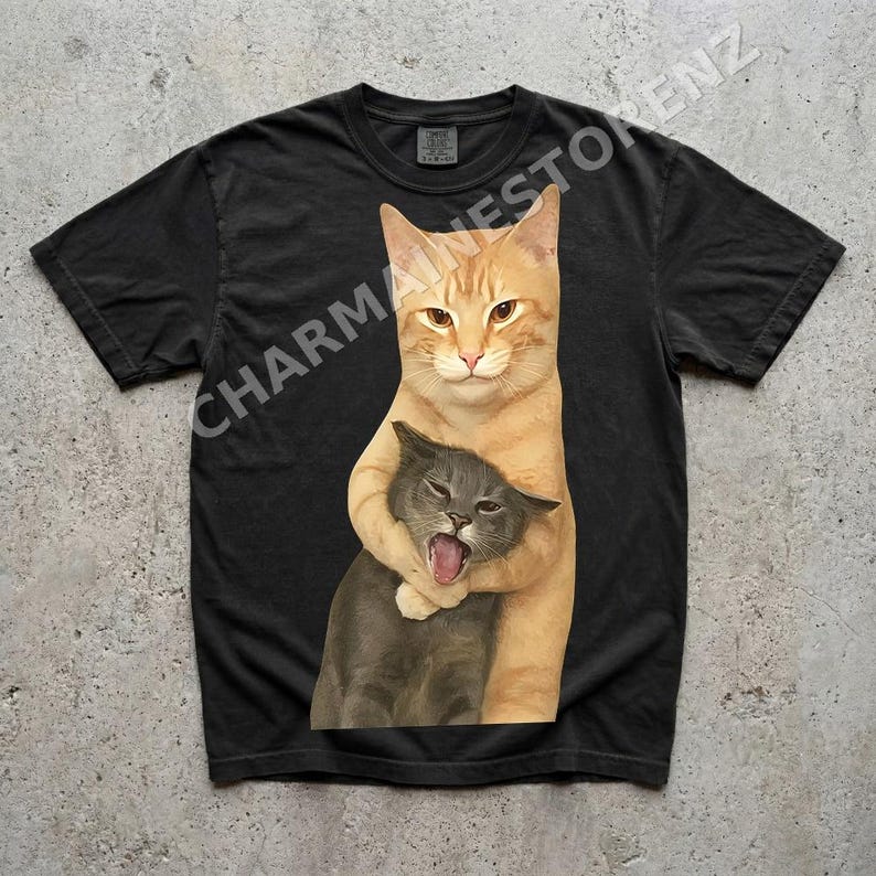 Cat Quarrel Moment Graphic Digital File, Graphic PNG for Cat Lovers, Vintage Kitty PNG, Cool Casual Cat PNG image 2