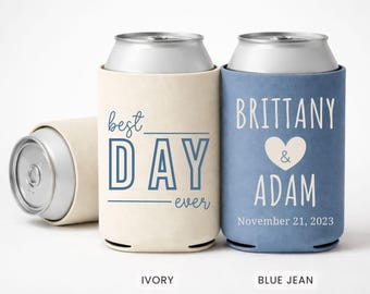 Custom Wedding Can Coolers, Best Day Ever Beer Sleeve, Wedding Favors, Personalized Wedding Guest Gifts Slim or Regular Size