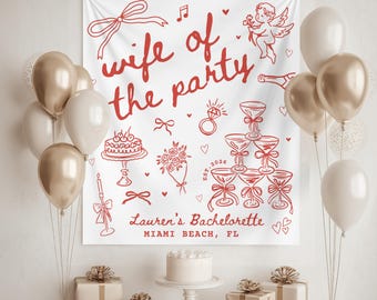 Wife of The Party Bachelorette Party Tapestry Custom Bachelorette Decor Personalized Bride Photo Backdrop Bridal Shower Welcome Sign Banner
