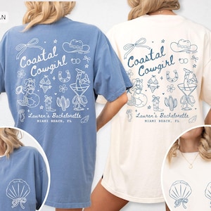 Camisetas personalizadas de vaquera costera para despedida de soltera, camiseta personalizada estilo western para despedida de soltera en Charleston, camiseta de lujo para chicas en la playa, regalos para damas de honor