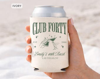 Personalized Birthday Can Cooler 40th Beach Party Favor, Martini Themed Birthday Decor, Custom 30th Birthday Favors, Beer Drink Sleeve