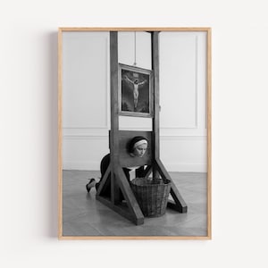 Dark Academia Nun Art Print | Surreal Guillotine Gothic Wall Decor | Black and White Photo Poster