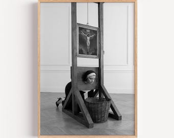 Dark Academia Nun Art Print | Surreal Guillotine Gothic Wall Decor | Black and White Photo Poster