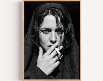 Edgy Smoking Nun Wall Art | Black White Gothic Poster | Subversive Alt Aesthetic Print