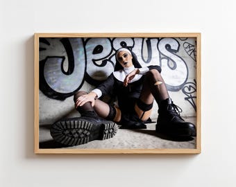 Rebellious Nun Graffiti Art Print | Urban Gothic Wall Decor