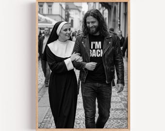 Modern Nun and Jesus Poster, Cool Religious Wall Art