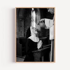 Cinematic Nun Drinking Milk Gothic Church Art Print