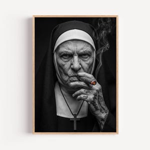 nun smoking cigarettes Poster Master Nuns Poster - Retro Nuns Smoking Print - Photography Art - Whimsical Sisters - Altered Print - Cigarette & Cigar Illustration Nuns Smoking" Art Print for