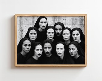 Gothic Nuns Art Print | Edgy Dark Fashion Wall Decor | Avant Garde Black and White Mood Poster