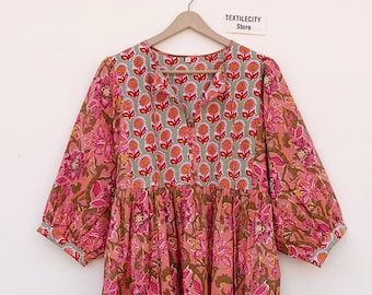 Robe midi en coton faite main, poches, tenues d'été