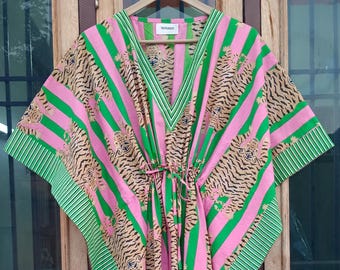 Animal Cotton Kaftan Printed Maxi Dress Plus Size Women Cover Up Caftan