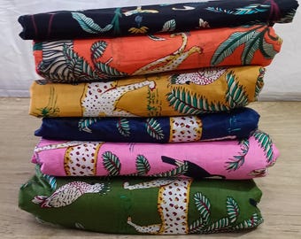 Hand Block Print Cotton Animal Print Fabric: Floral Sewing Material By The Yard