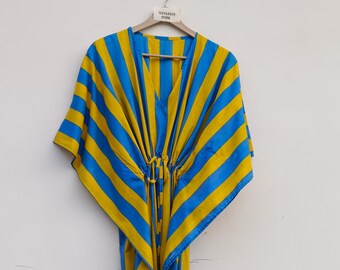 Striped Cotton Kaftan Printed Maxi Dress Plus Size Women Cover Up Caftan