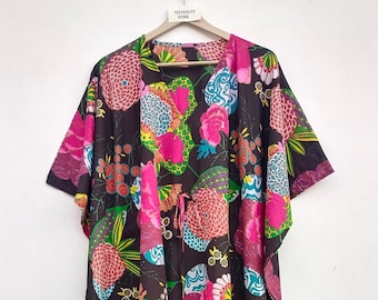 Vestido maxi estilo caftan estampado em algodão, tamanho grande, para mulheres.