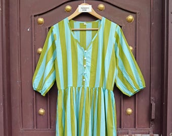 Handmade Cotton Striped Women’s Dress – Casual & Comfortable Summer Dress